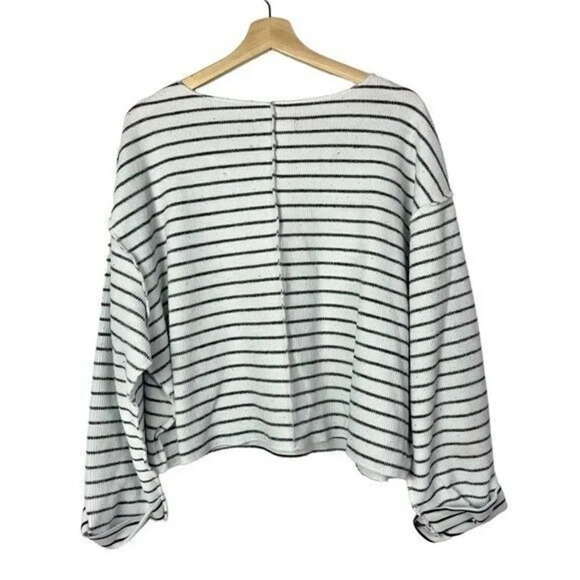Urban Outfitters UO Black & White Striped Inside Out Notch Neck Long Sleeve Top - Picture 3 of 7